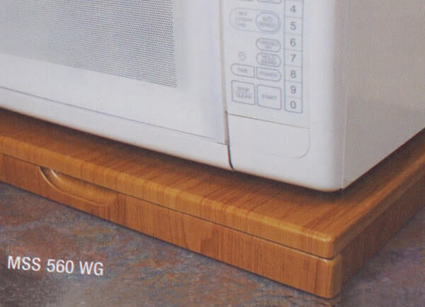 A closed microwave shelf which is our 560mm woodgrain microwave stealth shelf
